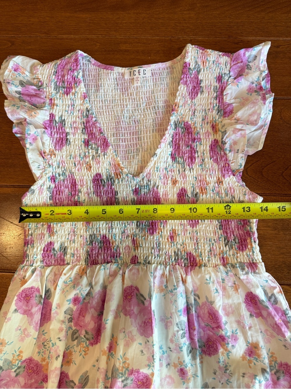TCEC Pink and White Floral Smocked Dress S - Picture 8 of 11